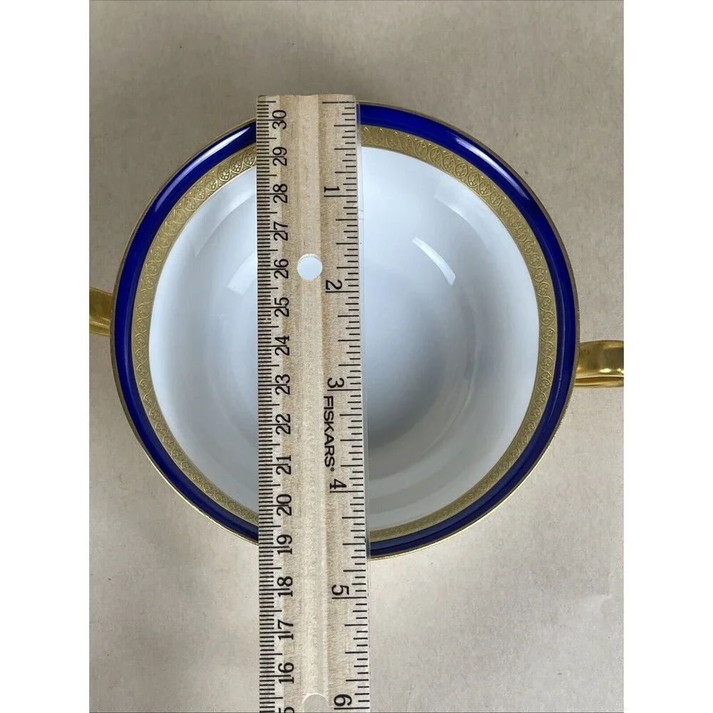 HTF Tirschenreuth P.T. Bavaria ARGYLE4279 Cream Soup Bowl,Saucer Cobalt Gold Rim